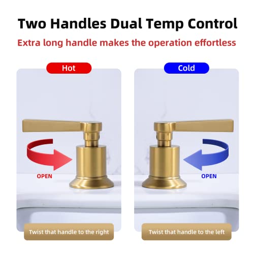 Trustmi 2 Handle 8 Inch Widespread Bathroom Faucet Brass Lavatory Vanity Sink Faucet With Metal Overflow Pop Up Drain And Cupc Water Supply Lines, Brushed Brass Gold #TOP3