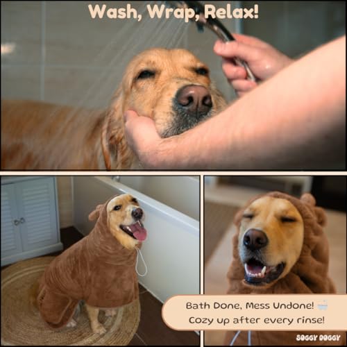 SOGGYDOGGY® UK: Luxuriöser Hunde-Trocknungsmantel, super saugfähiger Mikrofaser-Hunde-Bademantel mit Kapuze, schnell trocknend in Minuten, dicker & weicher Bademantel - Bad, Pflege & Reise, bedeckt
