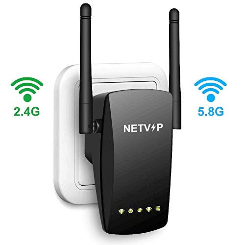 NETVIP Ripetitore WiFi 1200Mbps Amplificatore Segnale WiFi Ripetitore Dualband (5GHz 433Mbps/2,4GHz 300Mbps) modalità AP/Repeater/Router, Funziona con Tutti i Modem Fibra e ADSL,Doppia Antenna