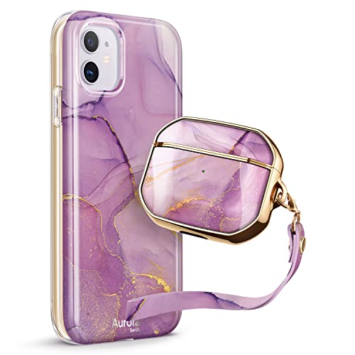 GVIEWIN Bundle - Compatible with iPhone 11 Case 6.1 Inch [Built-in Screen Protector] + Case for AirPods 3rd Generation (Romantic Purple) (2 Items Bundle)