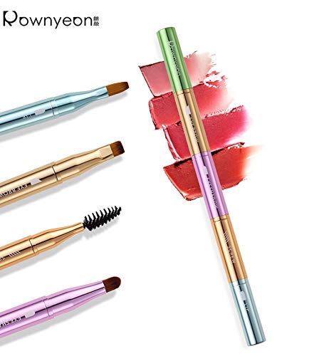 Rownyeon Multifunction Portable Lip Brush,Eyebrow Brush,Eyelashes Brush,Eye Shadow Brush, 4 in1 Travel Makeup Brush with Cap for Women Girls Christmas Gift
