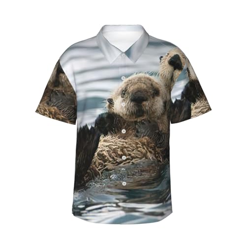 Chemise d'été décontractée boutonnée EdWal avec motif loutre original et humoristique