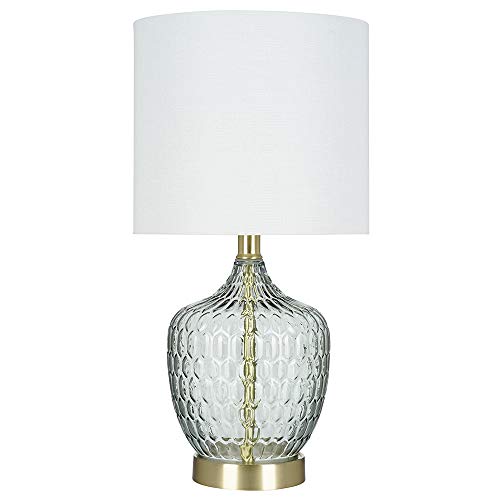Catalina 21485-000 Transitional Textured Clear Glass Accent Table Lamp with Linen Shade, 18