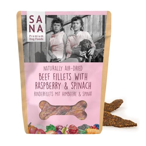 I Filets 100 % séchés à l&rsquo;air I Différentes variétés et tailles (1 x 100 g, filets de bœuf avec framboises et épinards)