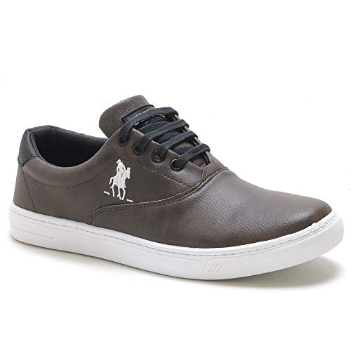 Kit Tênis Casual Polo Plus Sapatênis Masculino Confort + Pulseira Cor:Marrom;Tamanho:42