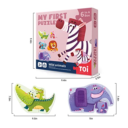 Image of TOI 6 Packs Large Piece Toddler Jigsaw Puzzles for Kids Ages 2-4 - Wildlife | My First Puzzle, Animal Shaped Floor Puzzles for Beginner, Preschool Learning Game, Educational Activity for Boys Girls Gift