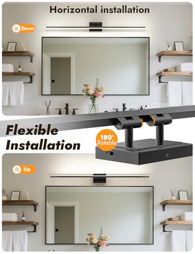 Image of NIORSUN 48 Inch Modern Bathroom Light Fixture, 30W 5CCT Dimmable LED Black Bathroom Vanity Lights Over Mirror, Vanity Lights for Bathrooms Restroom Mirror- ETL Certified