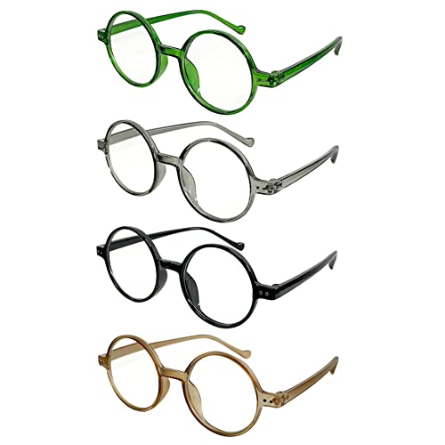 Aiweijia 4-pack Gafas de lectura Redondas Anti luz azul, Lector de Computadora ligero Damas Hombres, Gafas Redondas Retro Cover