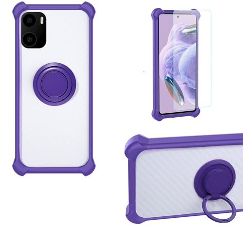 jioeuinly Case Compatible for Mobicel P12 Phone Case Cover [with Tempered Glass Screen Protector] PC + Silicone [360 Metal Ring, Magnetic Car Mount] CSKB-ZI