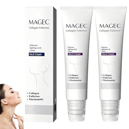 Gcvsdoa Magec Cream, Magic Collagen Fullerene Neck Cream, Tighten and Lift Firming Neck Cream for Crepey Skin, Collagen Neck Cream with Five Rollers, Reduces Wrinkles and Double Chin (2pcs)