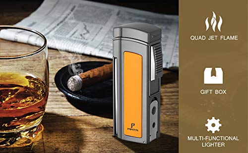 Pipita Windproof Cigar Lighter Torch Metal Gas Cigarette Butane Lighter Jet Quad Blue Flame Refillable Lighter With Two Punch #TOP6