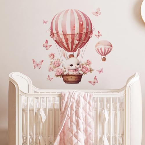Vinilos Decorativos Rosa Conejo y Globo Aerostático para Pared