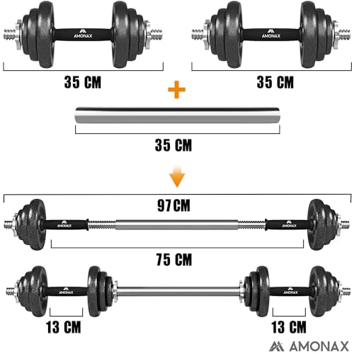 Amonax Pesas y Mancuernas Ajustables 15 20 30KG, Juego de Pesos Dumbbells Kit Hierro Fundido, Fitness Gimnasio en Casa Musculacion, Weights Set Mujer Halteres Barbell Hombres Ejercicios Deporte - imagen 3