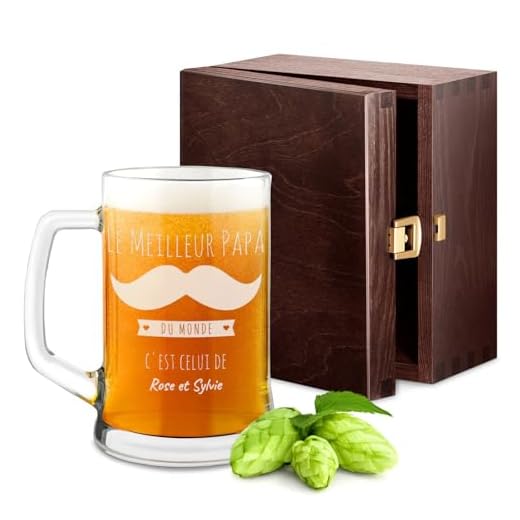 Maverton Chope à Bière Gravée - Contenance : 50 cl – Verre à Bière Papa Personnalisé avec Anse - Cadeaux pour les Amateurs de Bières – Idee Cadeau Homme - Cadeau Personnalisé pour Papa - moustache