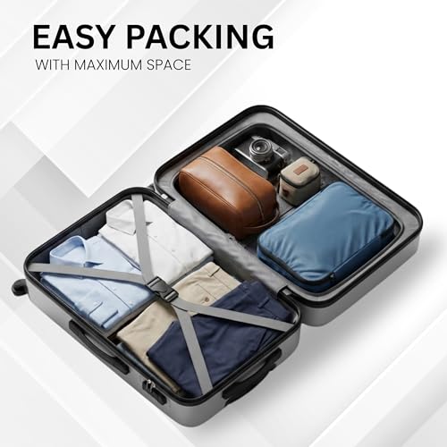 Image of CONWAY Aero 65cm, 24 inch, Medium Trolley Bag, ABS Hard Shell Suitcase, 8 Wheels, TSA Lock, Lightweight, Luggage Travel Trolley Bags for Weekend Trips - Silver