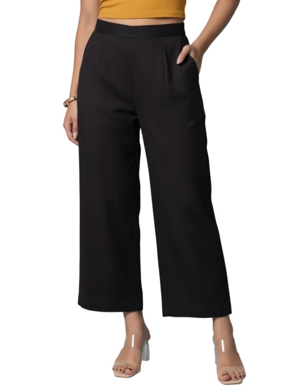 Highlander 100% Cotton Wide Leg Trouser for Women Solid Relaxed Straight Fit Mid Rise Bootcut Parallel Pants Casual Travel Office Formal Wear in neutral