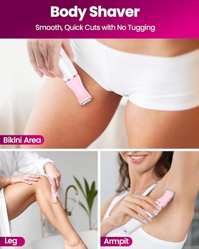 Tondeuse Intime Femme, Rasoir Electrique Femme: 4 en 1 Tondeuse Intime Maillot Rasoir Életctriques Indolore pour Bikini/Aisselles/Jambes/Visage/Bras/Sourcils/Nez, Sec et Humide, Rechargeable – vue 5