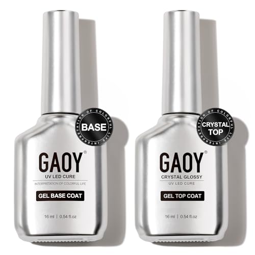 GAOY Crystal Glossy Gel Top and Base Coat Set, 16ml 2 Pcs High-Gloss Top Coat and No Wipe Foundation Combination for UV Light Gel Nail Polish