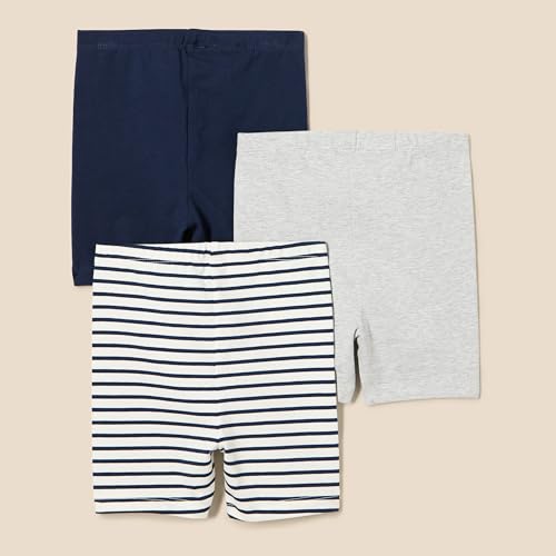 Amazon Essentials Mädchen Radshorts, 3er-Pack, Hellgrau Meliert/Marineblau/Streifen, 4 Jahre