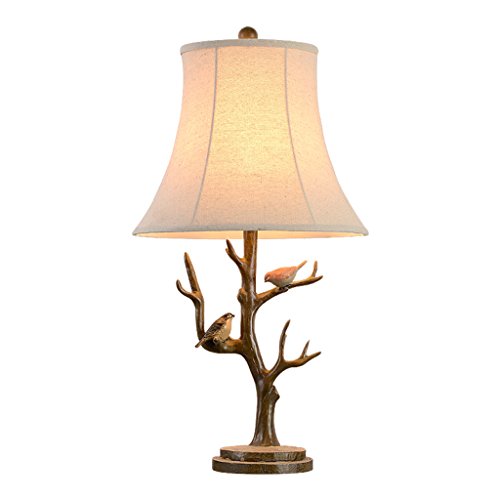Preisvergleich Produktbild SYAODU Dimmen Tischlampe Nordic Wohnzimmer Schlafzimmer Creative Nachttischlampe, Harz Lampe Körper Stoff Lampe Abdeckung E27 Lampe Kopf Kleine Vogel Dekoration Tischlampe
