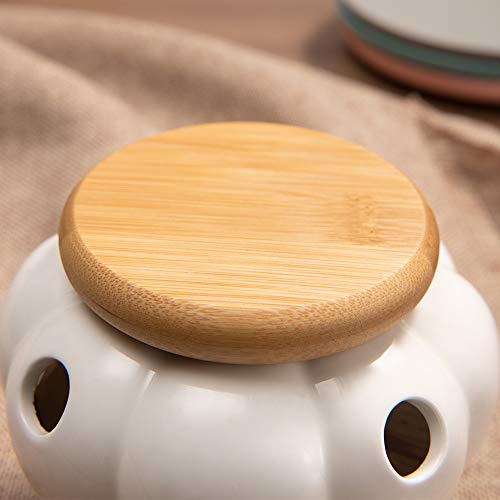 Buskyi Garlic Keeper，Garlic Keeper For Counter， White Ventilated Garlic Container, Ceramic Garlic Storage Container With Bamboo Lid #TOP5