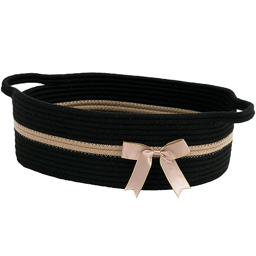 CHICVITA Small Woven Rope Gift Basket, Decorative Boo Basket, Black Brown