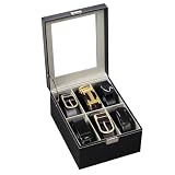 AUTOARK PU Leather Belt Organizer with 6 Compartments & Transparent Glass Top,Compact Storage for Belts,Ties,and Accessories,Perfect for Men, Women,and Home Organization,MKAW240