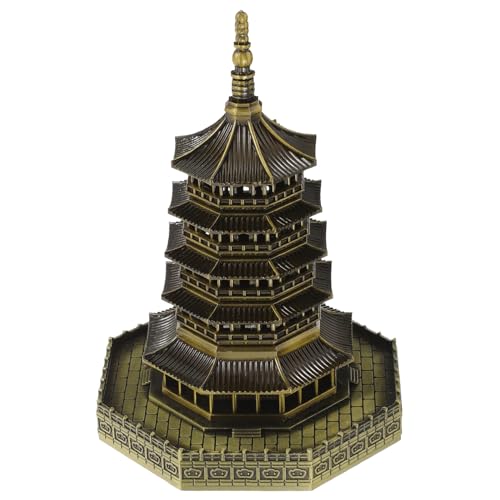 DOITOOL Decorazione Paesaggistica a Forma di Pagoda in Lega Bronzata Mini Padiglione da Giardino Resistente e Leggero per Bonsai Ornamento da Interno ed Esterno per Acquari e