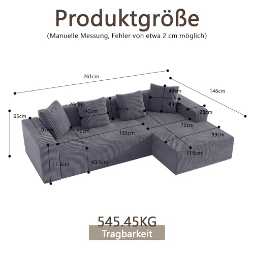 Canapé d’angle convertible 261 cm velours côtelé Yihomfy