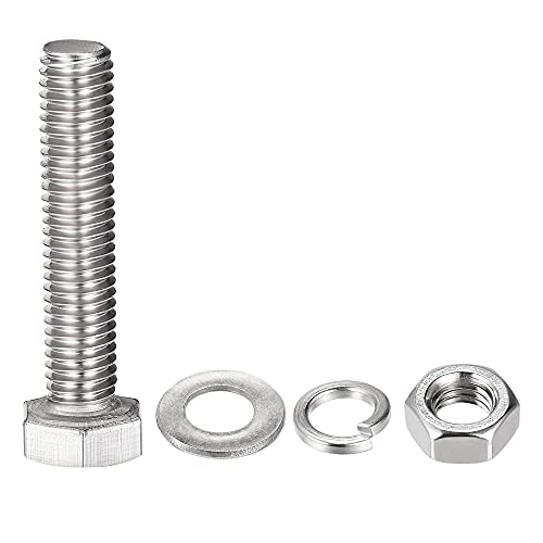 Image of uxcell M8 x 40mm Hex Head Screws Bolts, Nuts, Flat & Lock Washers Kits, 304 Stainless Steel Fully Thread Hexagon Bolts 4 Sets
