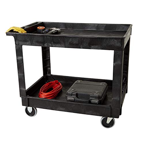Rubbermaid Commercial Products 2-Shelf Utility/Service Cart, Medium, Lipped Shelves, Standard Handle, 500 Lbs. Capacity, For Warehouse/Garage/Cleaning/Manufacturing #TOP3