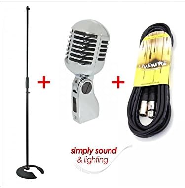 Retro Vintage Silver 50's Style Microphone + Mic Stand & 6m Cable