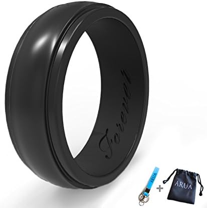 Arua Glossy Silicone Wedding Ring for Women. Gift Bag and Silicone Keychain Included. Single Black Ring Size 7 (17.3mm diameter)
