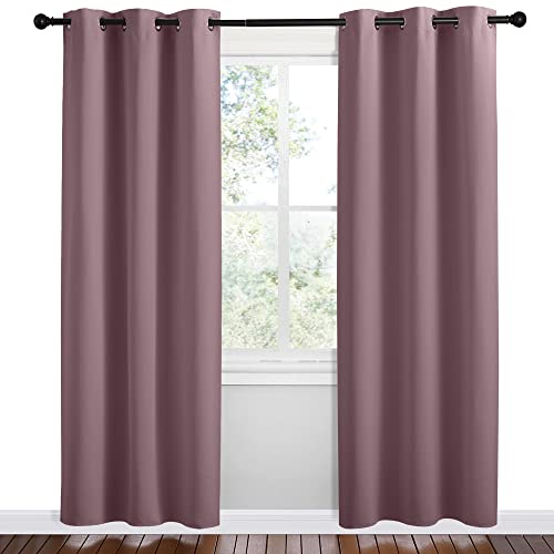 Image of NICETOWN Dry Rose Room Darkening Curtains for Kitchen, Set of 2, 42 inches Wide by 78 inches Long, Window Treatment Thermal Insulated Solid Grommet Room Darkening Curtains /Drapes for Bedroom