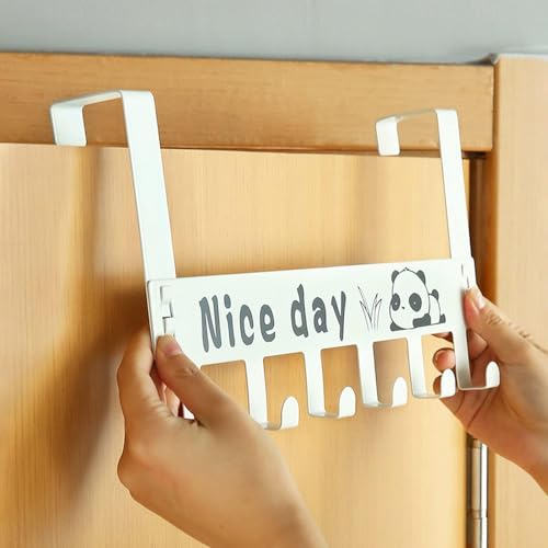 Image of Heavy Duty Over Door Hook Hanger for Cloths, Carben Steel | Nice Day Print Hook Use of Bathroom, Kitchen, Bedroom | Towel, Scarf, Coat Holder | Removable Door Hanger (White)