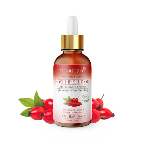Mooncare Organic Rosehip Seed Oil for Face & Skin, 100% Pure Cold Pressed Unrefined Natural Rose Hip Oil for Anti-Aging, Acne Scar, Stretch Mark, Skin, Hair & Nails Care, Gua Sha Massage(30ml)