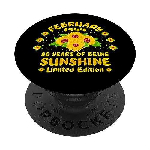 80 cumpleaños 80 años amante del girasol nacido en febrero 1944 PopSockets PopGrip Intercambiable