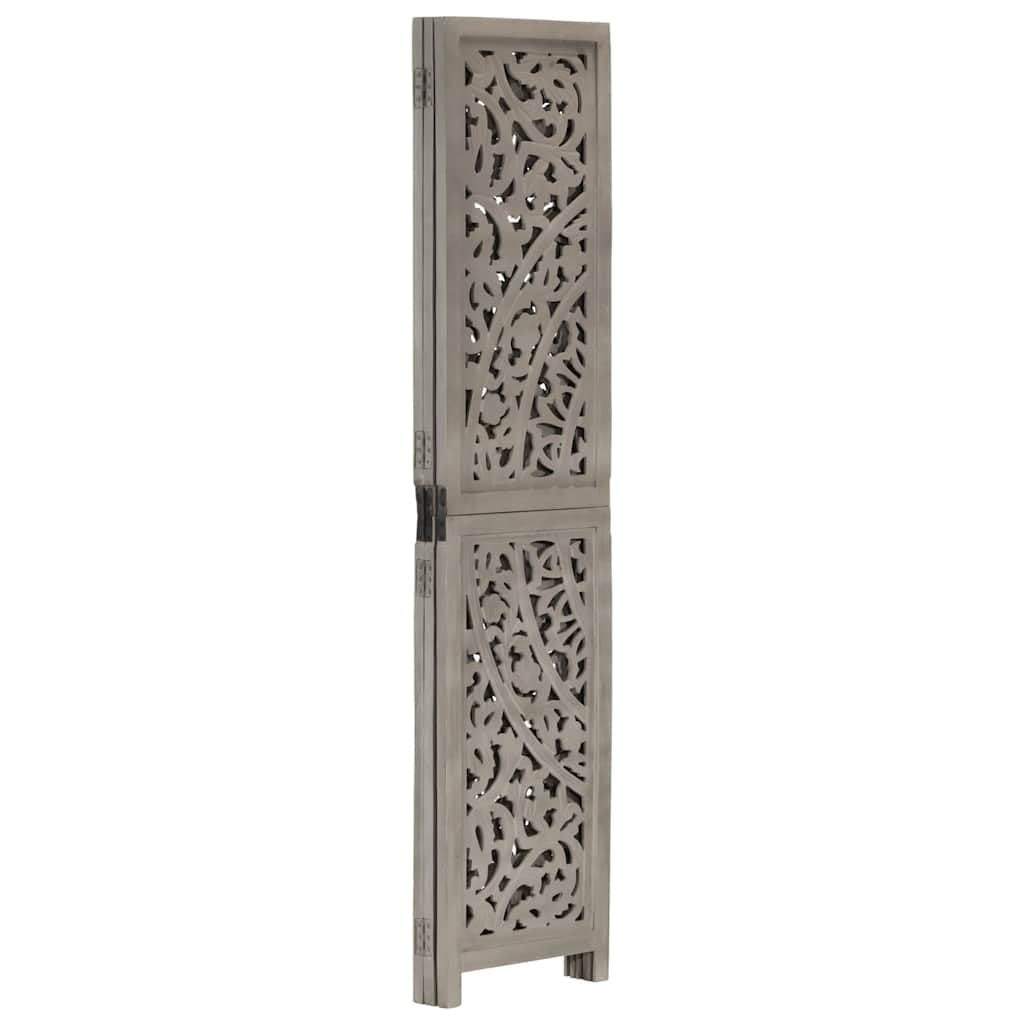 Séparateur de chambre en bois massif gris 120x165 cm paravent pliante en mangue sculpté