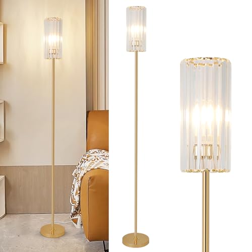 Rayofly Oro Lámpara de Pie para Salón, Lámpara de Pie Moderna de Cristal con Pantalla de Vidrio, Lamparón de Cristal con Interruptor de Pie, Lamparón de Rincón para Dormitorio, Habitación Infantil