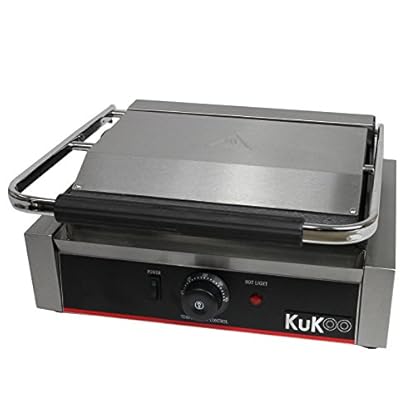 KuKoo Edelstahl Paninigrill Elektrogrill Paninitoaster Sandwichtoaster Grill Tischgrill Gerillt 2200W mit Gratis Draht Reinigungsbürste und 2 x Fettauffangschalen 43 cm (B) x 31 cm (T) x 21,5 cm (H) – Bild 5