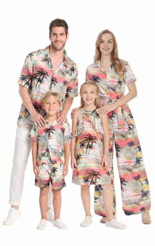 Image of Hawaii Hangover Family Matching Hawaiian Clothes, Neon Sunset Pink | Family Matching Hawaiian Clothes, Neon Sunset Pink, lightweight rayon, machine washable, tropical floral print, luaus
