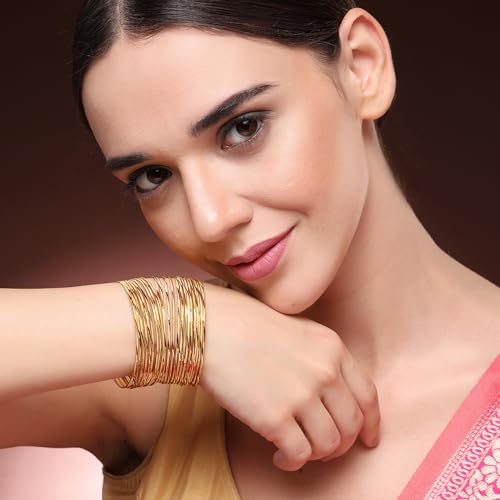 Image of ZENEME One Gram Gold Plated Set of 12 Traditional Bangles for Women and Girls