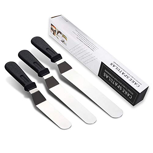 Cake Icing Palette Spatula Set,3PCS Stainless Steel Angled Cake Decorating Offset Spatula Professional Baking Palette Knife with Non-Slip Handle for Kitchen Baking Frosting Pastries Cupcakes