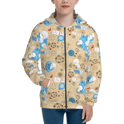 Cats and Snowmen Kid Hoodies Boys Zip Up Sweatshirts Girls Pullover with Pocket3