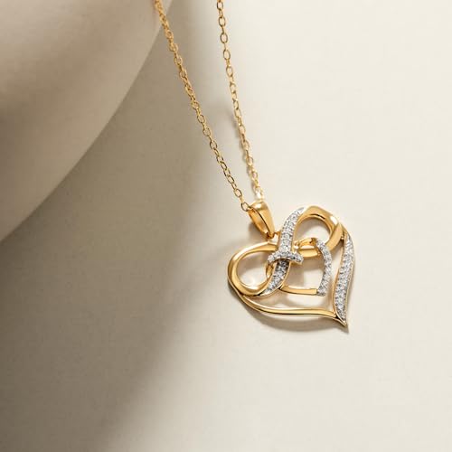 Cali Trove 1/10ct Natural Diamond Double Heart Infinity Pendant Necklace for Women | 10KT Gold Heart Infinity Pendants for Her |Mother's day Jewelry Gifts in Pink, White or Yellow Gold - Image 4