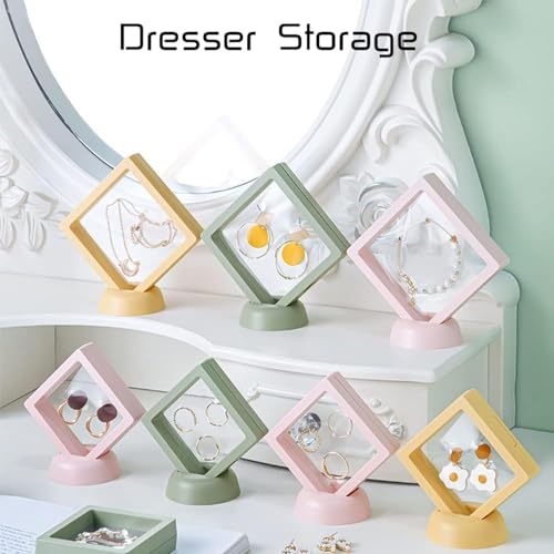 Image of 4 PCS 3D Floating Frame Display Holder Stands, Coins Display Case Travel Portable PE Film Jewelry Storage Box Transparent Display Organizer for Challenge Coins, AA Medallions, 9*9*2 cm