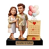 VWCSDSCS Figura de Foto Personalizada para Pareja con Calendario de Fecha de Aniversario, Nombre Personalizado, Retrato de Dibujos Animados, Adorno de Escritorio acrílico, Regalos para Novio, Novia