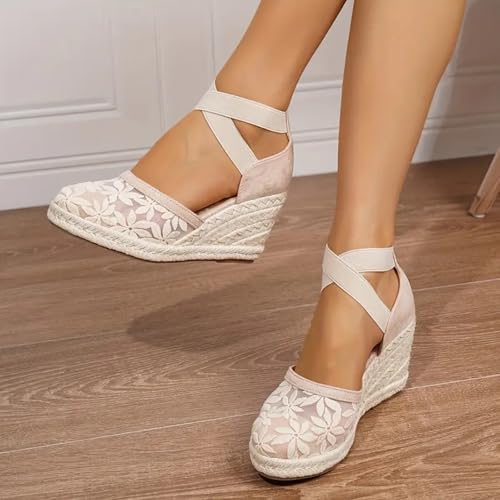 Espadrilles compensées sans douleur avec sangle élastique bout fermé beige - 3