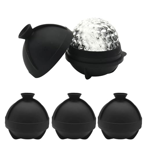 Mokaskaidj 4 Piezas Cubiteras para Hielo Grande, Redondos con Tapa de Embudo Moldes de Silicona, Hielos Redondos de Silicona sin BPA para Cubitos de Hielo para Whisky, Cócte