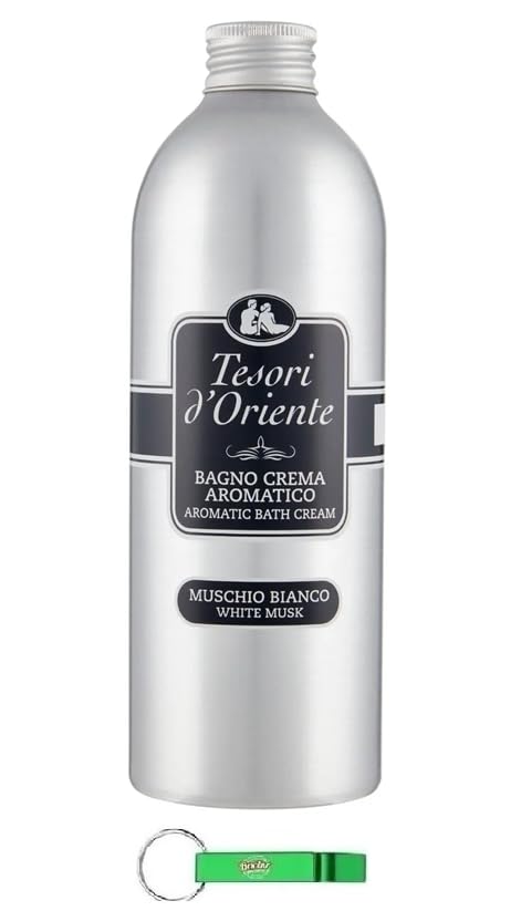 Tesori d'Oriente Bagno Crema Muschio Bianco, 12 baños de espuma con almizcle blanco, limpia la piel y proporciona nutrientes e hidratación, 500 ml + llavero Beni Culinari gratuito